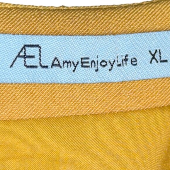AmyEnjoyLife Mini Shirt Dress XL Long V-Neck Short Sleeve Keyhole Back Mustard - Picture 5 of 8